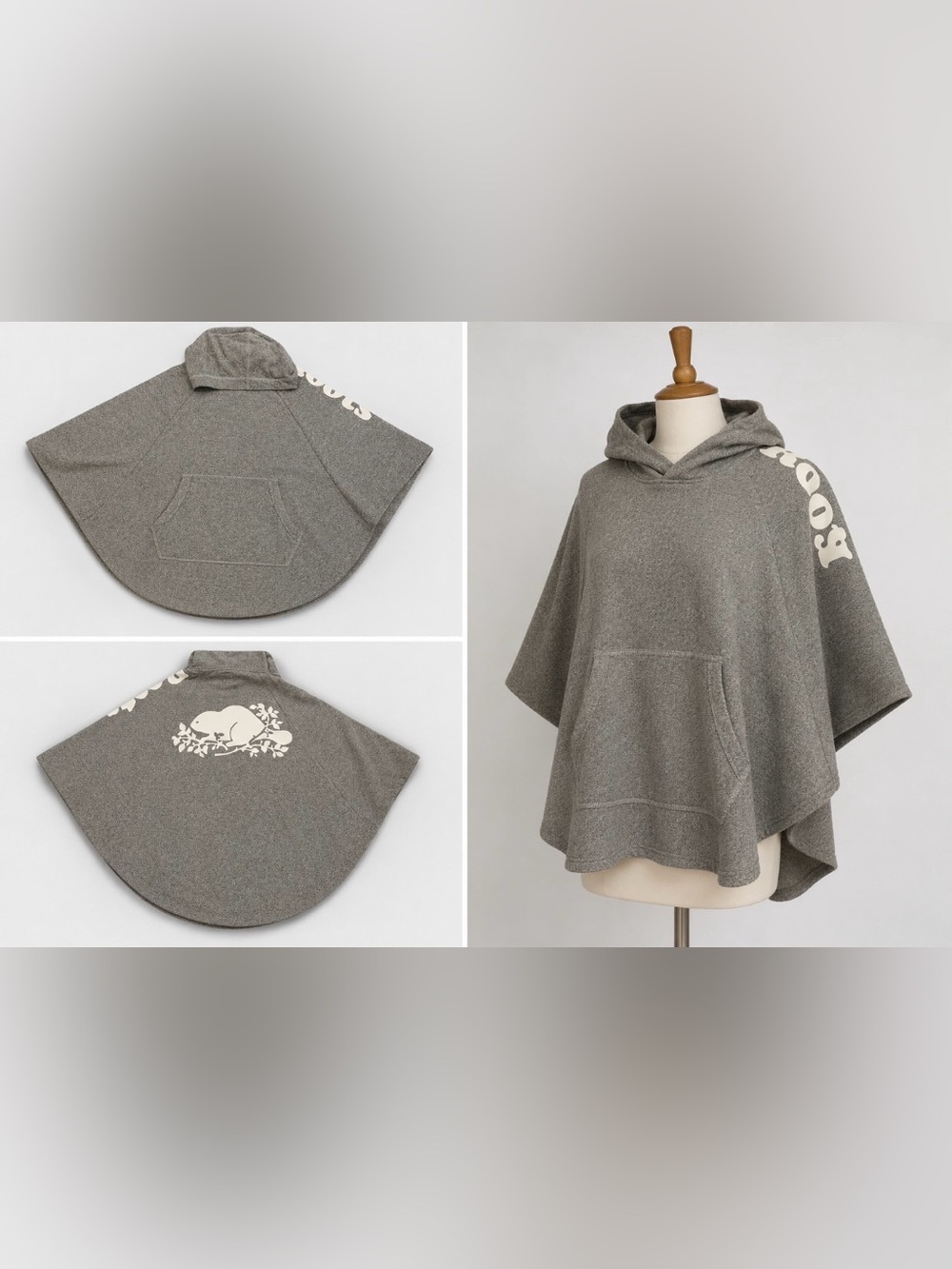 Roots Heather Gray Sweater Poncho with White Beaver Logo One Size Rare Fall